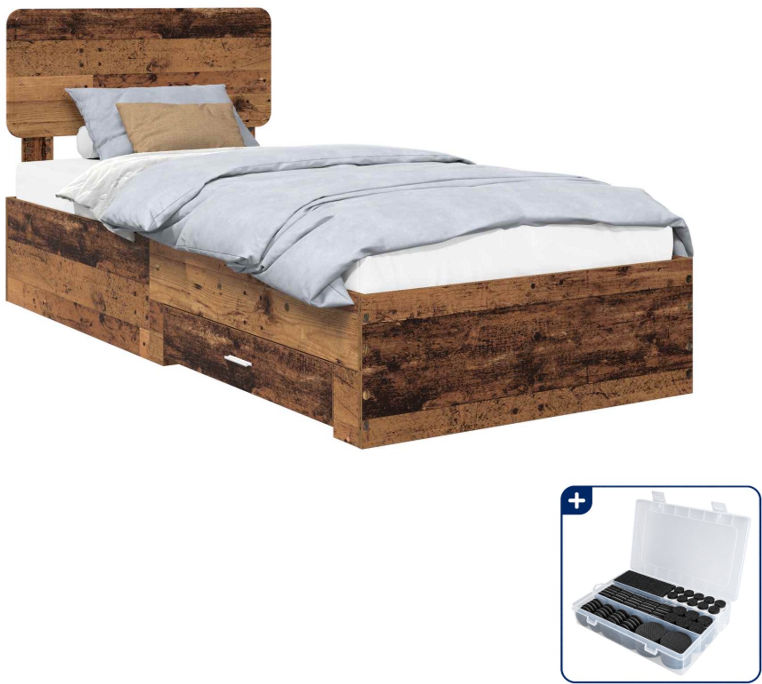 vidaXL bedframe - 100 x 200 cm - bewerkt hout - oudhout - Inclusief antikrasvilt 177-delig Zwart