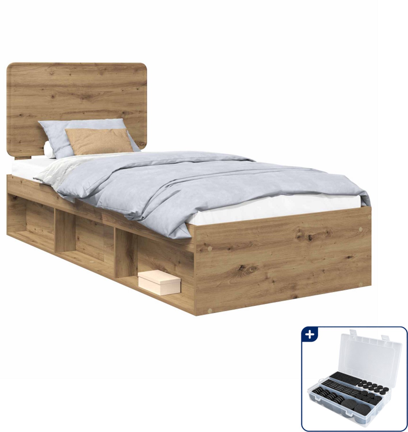 vidaXL bedframe - 90 x 200 cm - massief grenenhout - artisanaal eiken - Inclusief antikrasvilt 177-delig Zwart