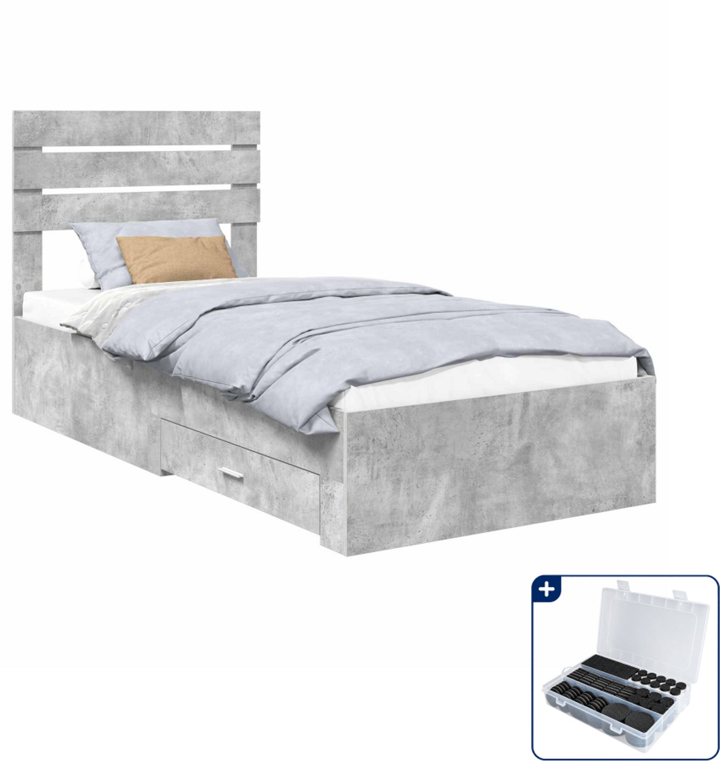 vidaXL bedframe met lade - 90 x 200 cm - bewerkt hout - beton grijs - Inclusief antikrasvilt 177-delig