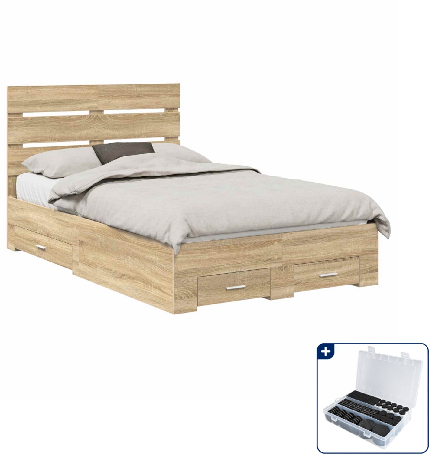 vidaXL bedframe met lade - 120 x 200 cm - bewerkt hout - sonoma eiken - Inclusief antikrasvilt 177-delig Wit