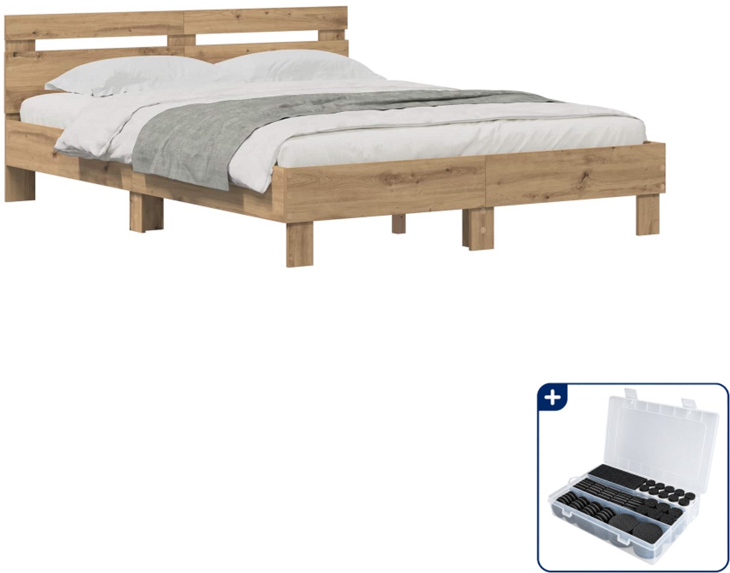 vidaXL Bedframe - 120 x 200 cm - bewerkt hout - artisan eiken - Inclusief antikrasvilt 177-delig