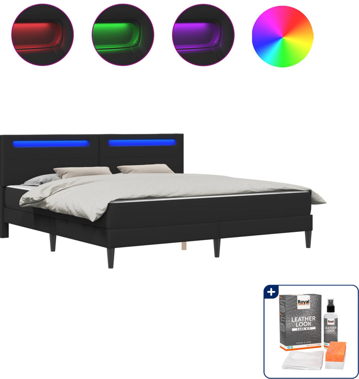 vidaXL bedframe met matras Kingsize - 180 x 200 cm - zwart - Inclusief onderhoudsset voor kunstleer 150 ml