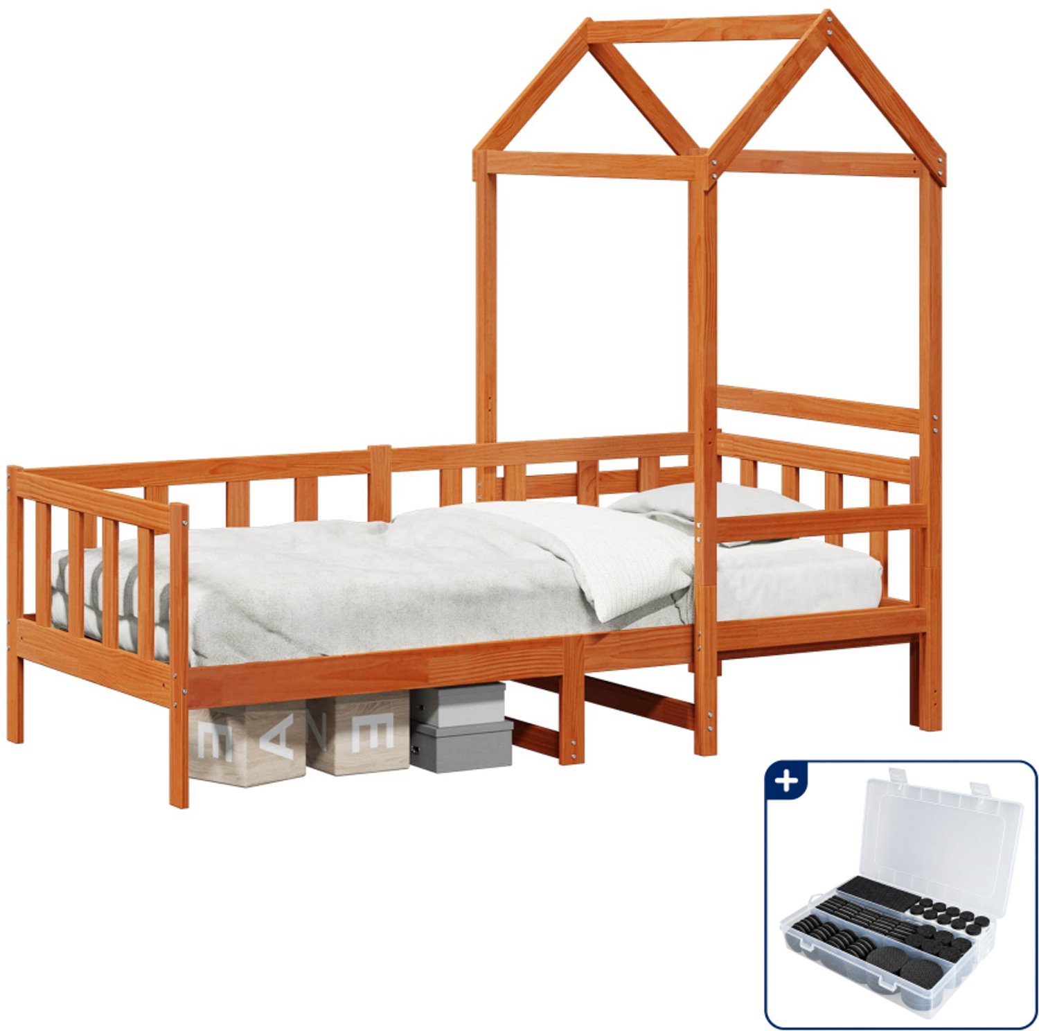 vidaXL dagbed set 2 st - 80 x 200 cm - massief grenenhout - wasbruin - Inclusief antikrasvilt 177-delig