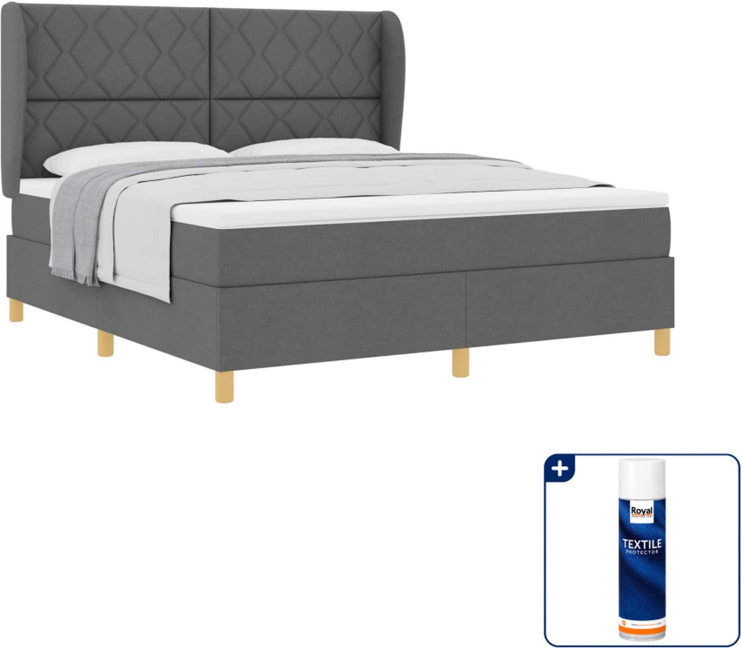 vidaXL Kingsize boxspringbed - 180 x 200 cm - donkergrijs - Inclusief textielbeschermer 500 ml