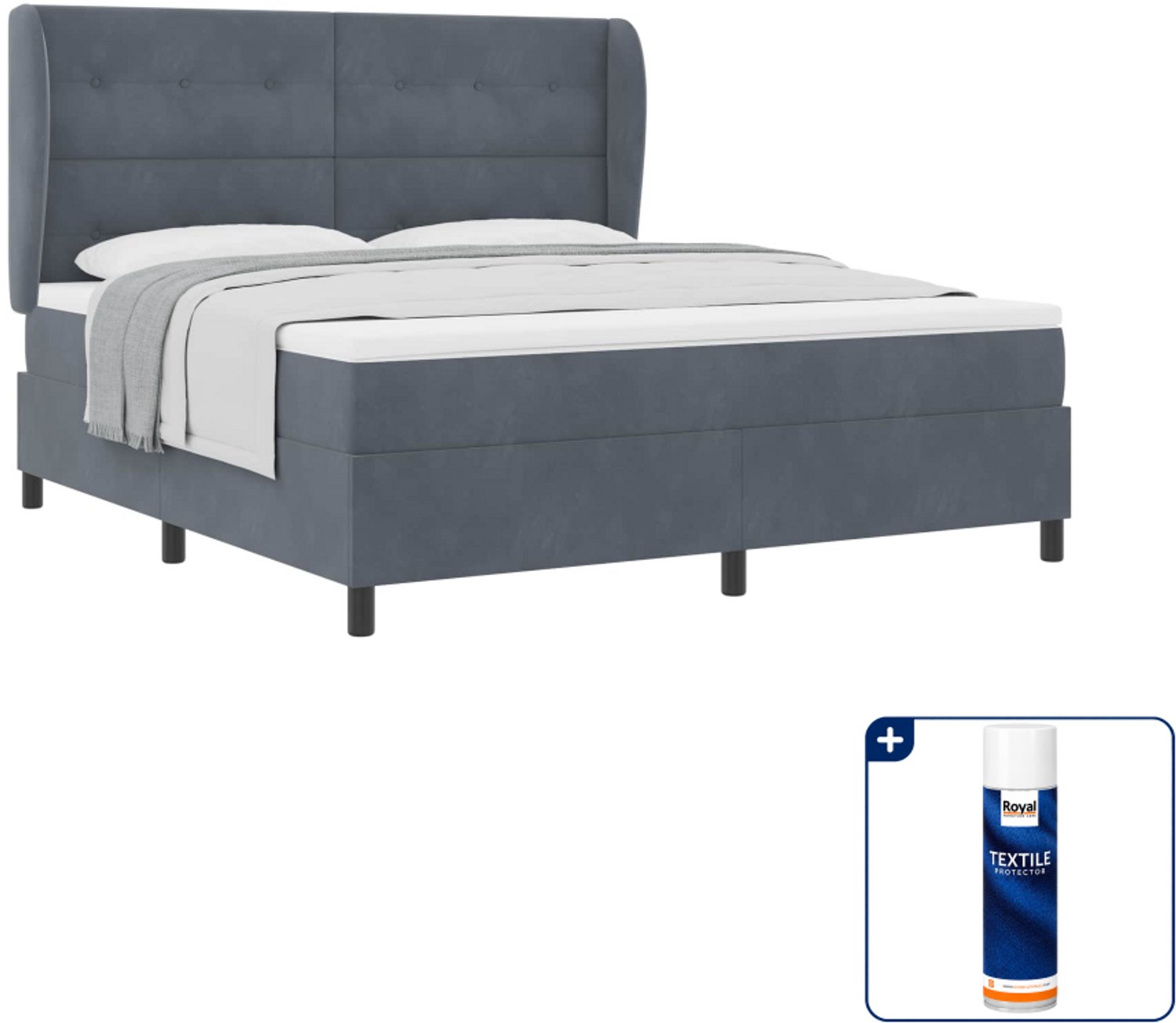 vidaXL Boxspringbed Kingsize - 180 x 200 cm - fluweel - donkergrijs - Inclusief textielbeschermer 500 ml