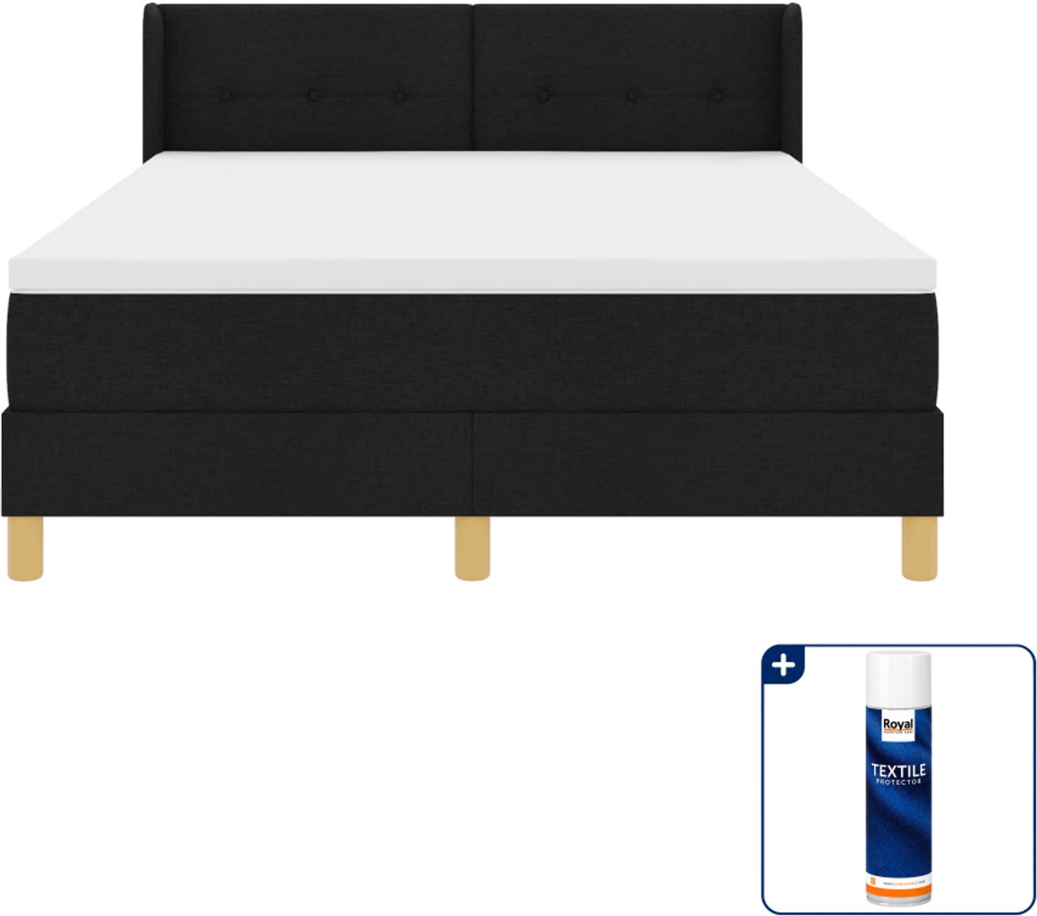 vidaXL boxspringbed - Small double - 140 x 200 cm - zwart - Inclusief textielbeschermer 500 ml