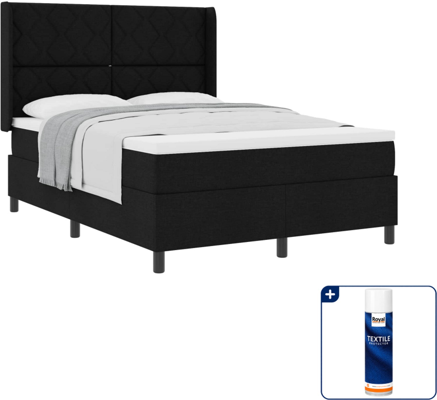 vidaXL boxspringbed - 140 x 190 cm - zwart - Inclusief textielbeschermer 500 ml