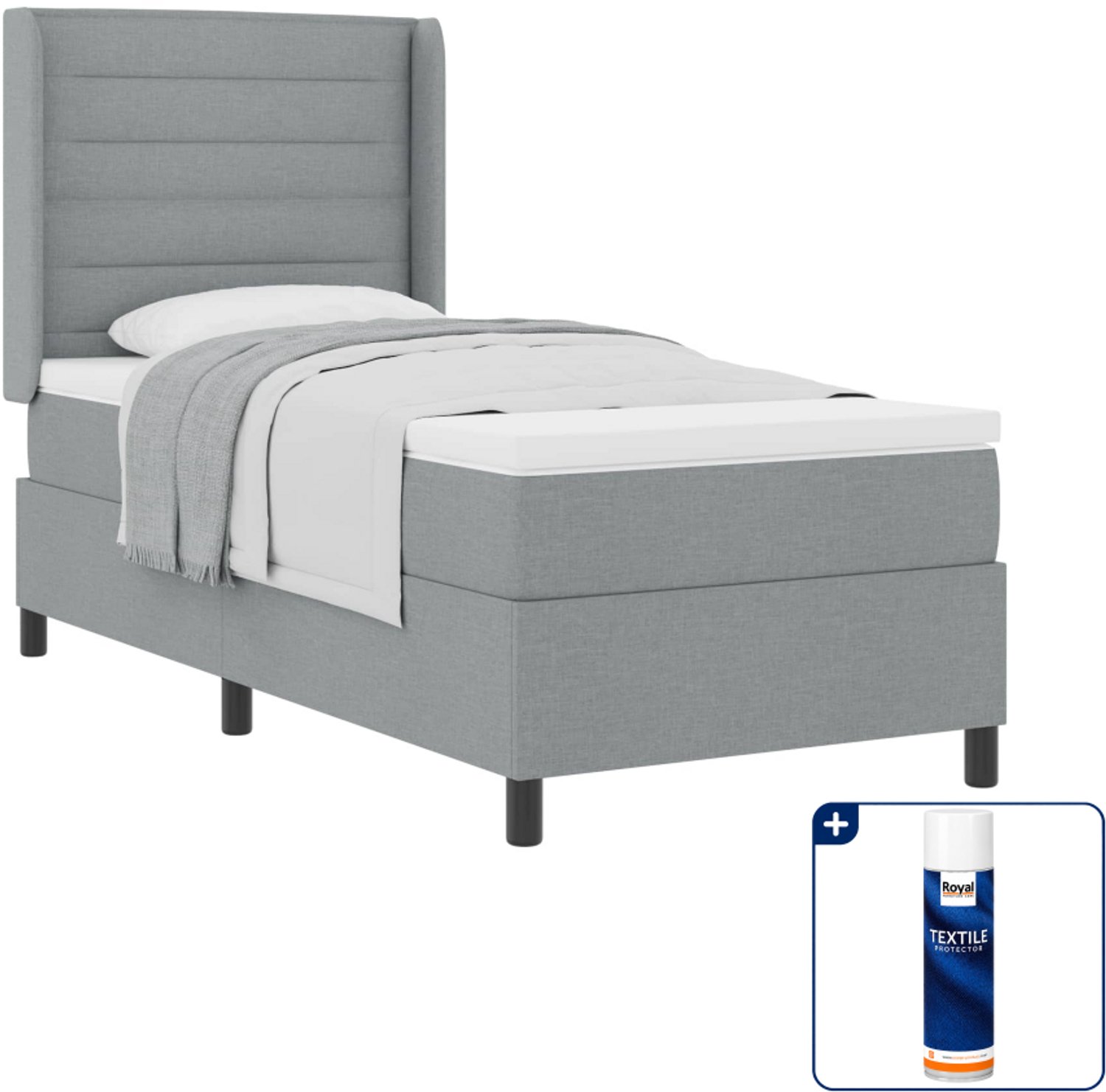 vidaXL boxspringbed - 80 x 200 cm - stof - lichtgrijs - Inclusief textielbeschermer 500 ml