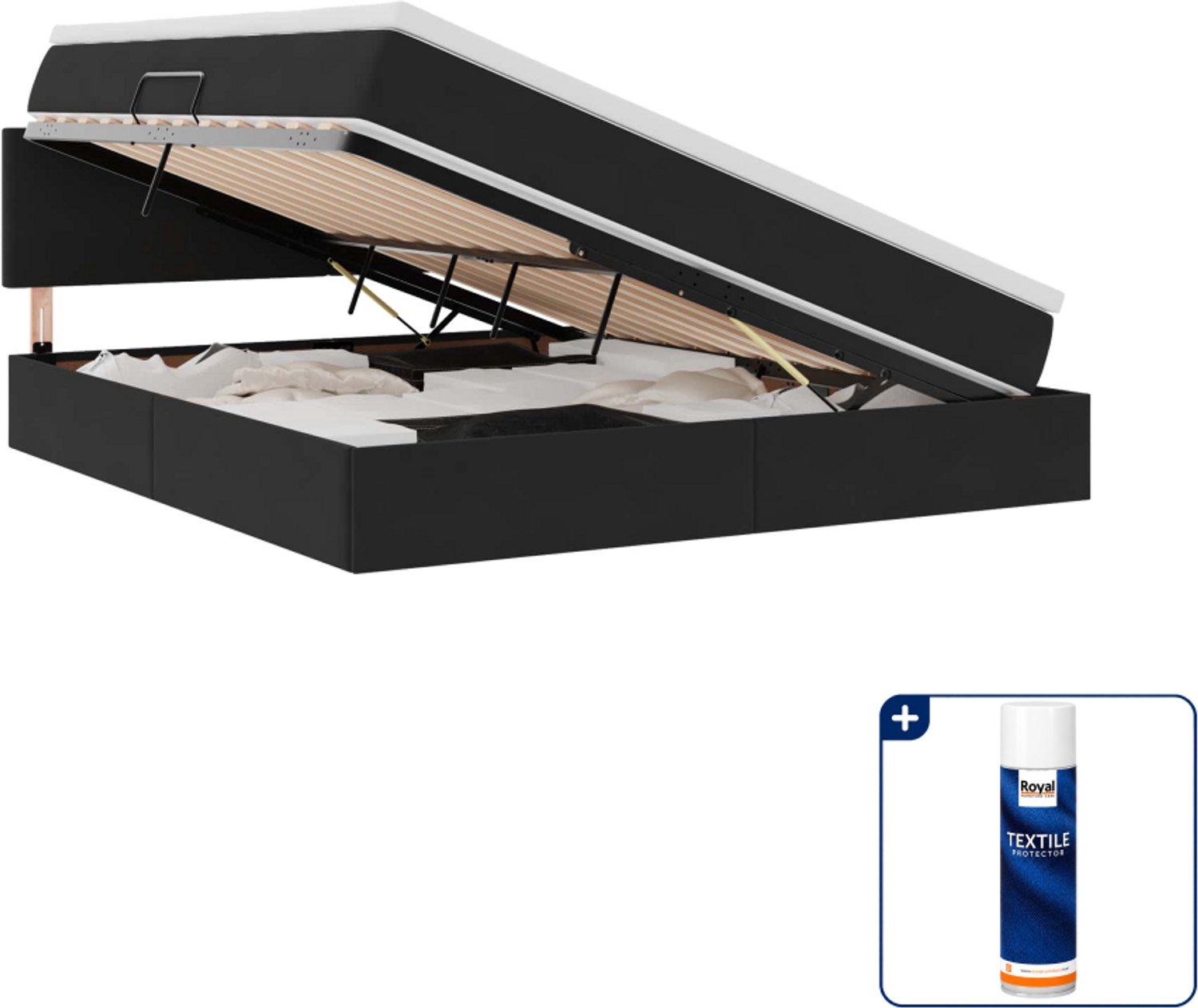 vidaXL Queensize bed met opbergruimte - 160 x 200 cm - zwart - Inclusief textielbeschermer 500 ml Bruin