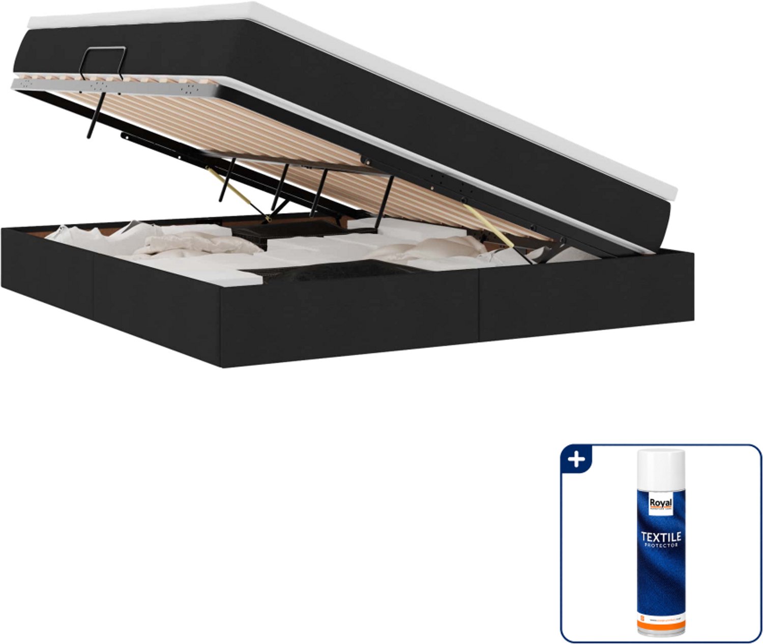 vidaXL queensize bed met matras - 160 x 200 cm - polyester - zwart - Inclusief textielbeschermer 500 ml Crème