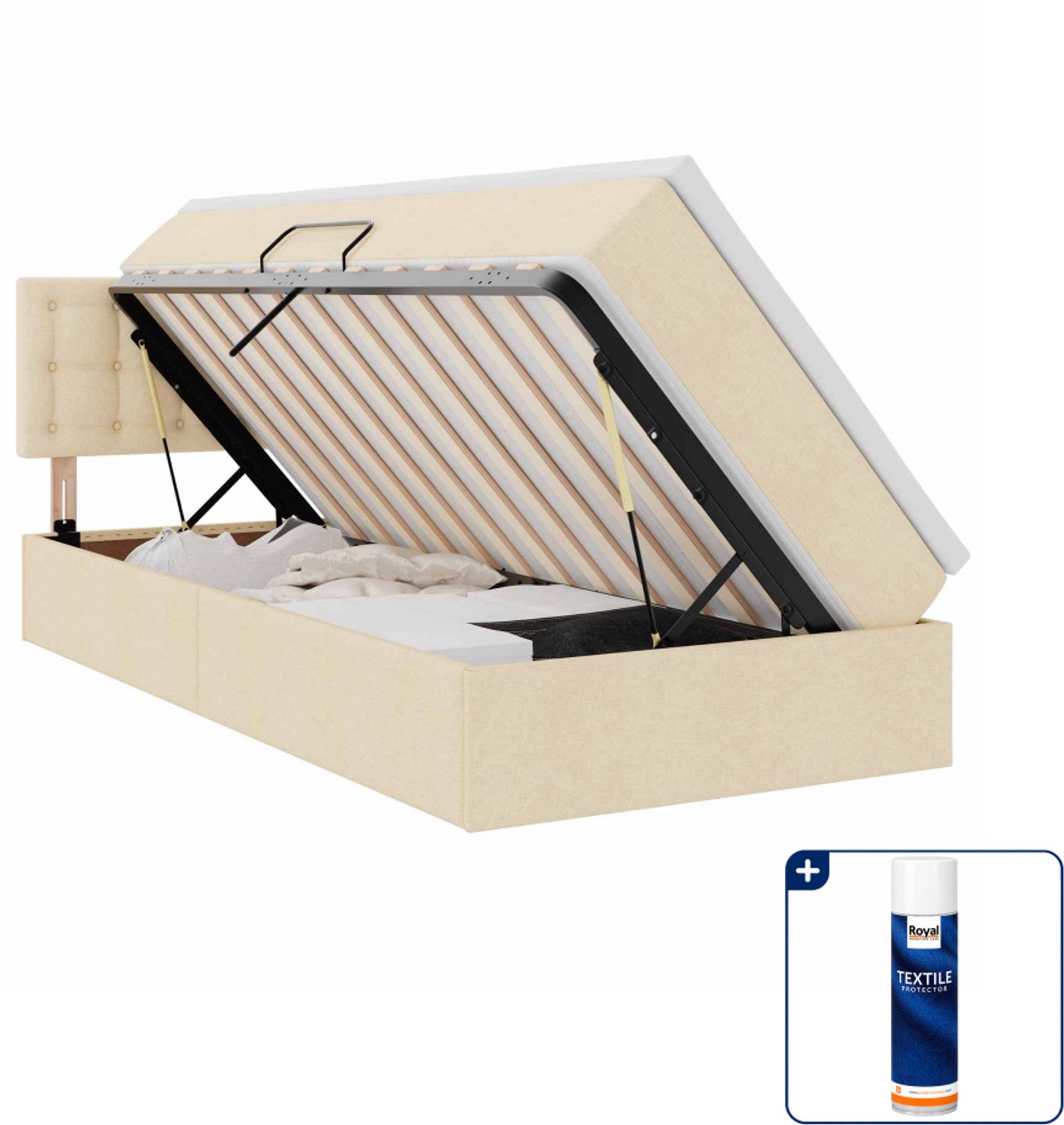 vidaXL opbergbed met matras - 100 x 200 cm - crème - Inclusief textielbeschermer 500 ml Roze