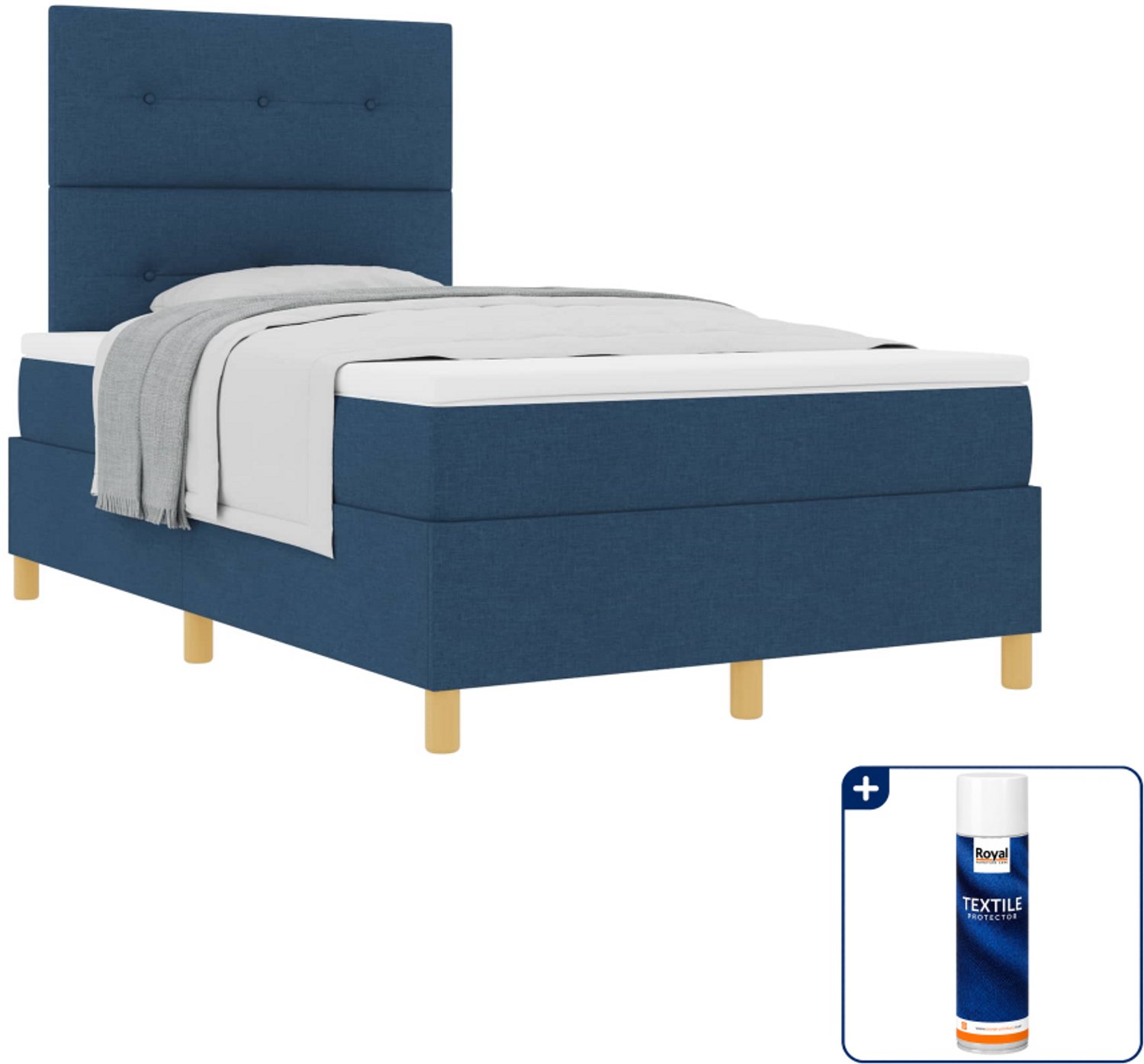 vidaXL boxspringbed - 120 x 190 cm - stof - blauw - Inclusief textielbeschermer 500 ml