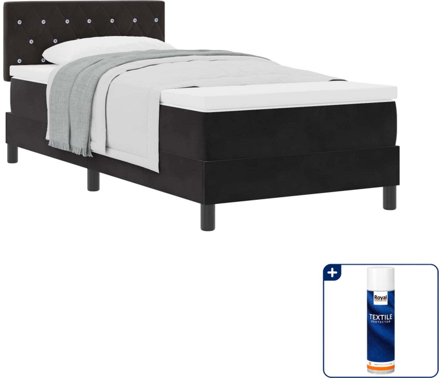 vidaXL boxspringbed met matras - 100 x 200 cm - fluweel - zwart - Inclusief textielbeschermer 500 ml