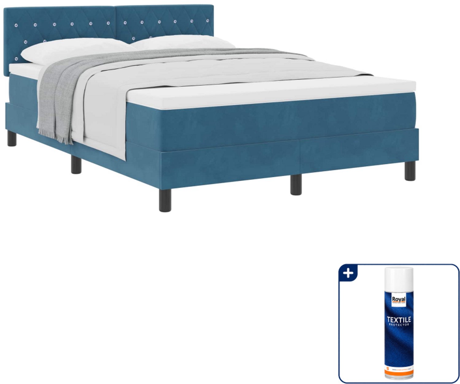 vidaXL Boxspringbed - Small double - 140 x 200 cm - donkerblauw - Inclusief textielbeschermer 500 ml