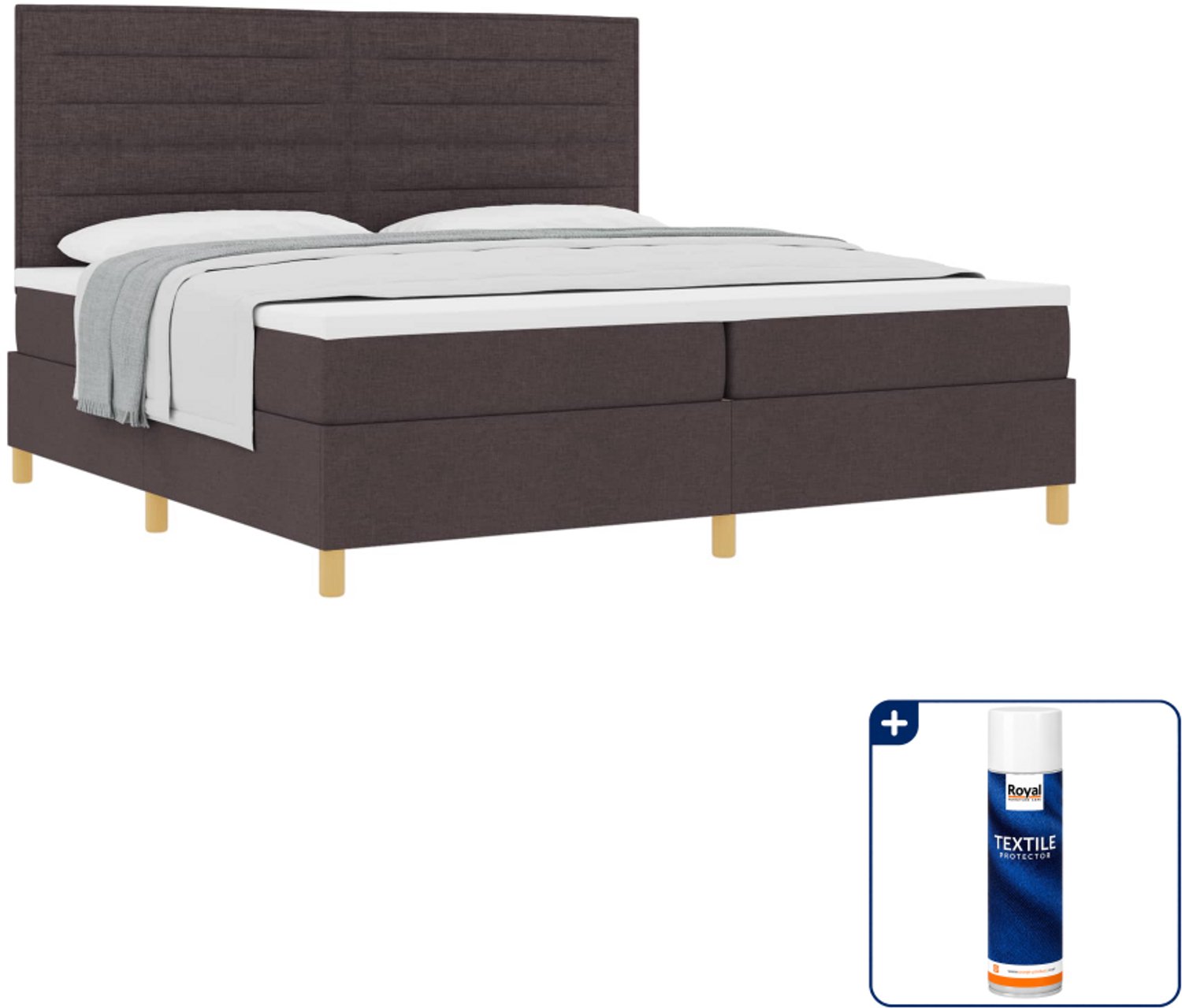 vidaXL boxspringbed - Super kingsize - 200 x 200 cm - donkerbruin - Inclusief textielbeschermer 500 ml