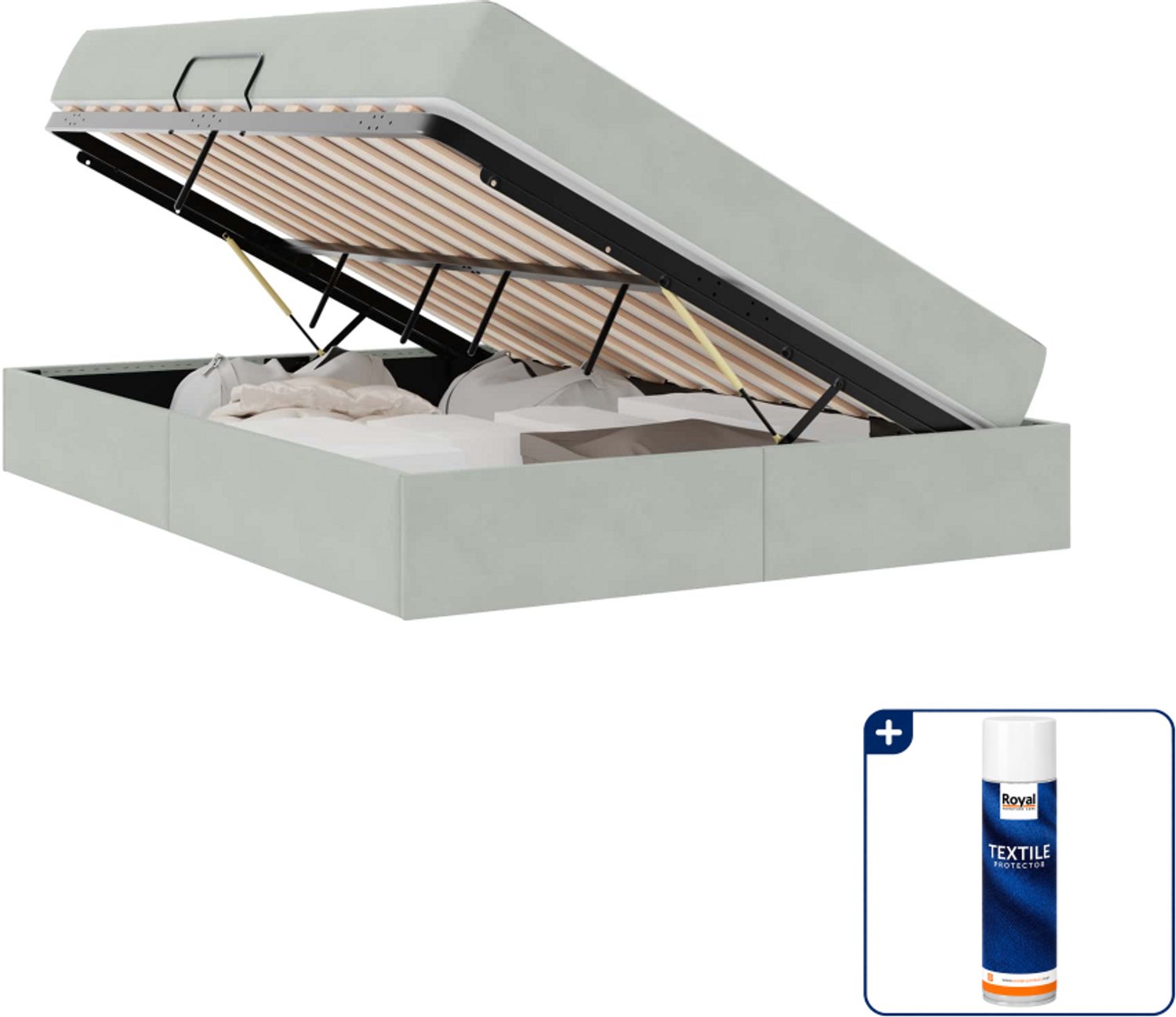 vidaXL opbergbed - Small double - 140 x 200 cm - lichtgrijs - Inclusief textielbeschermer 500 ml Bruin