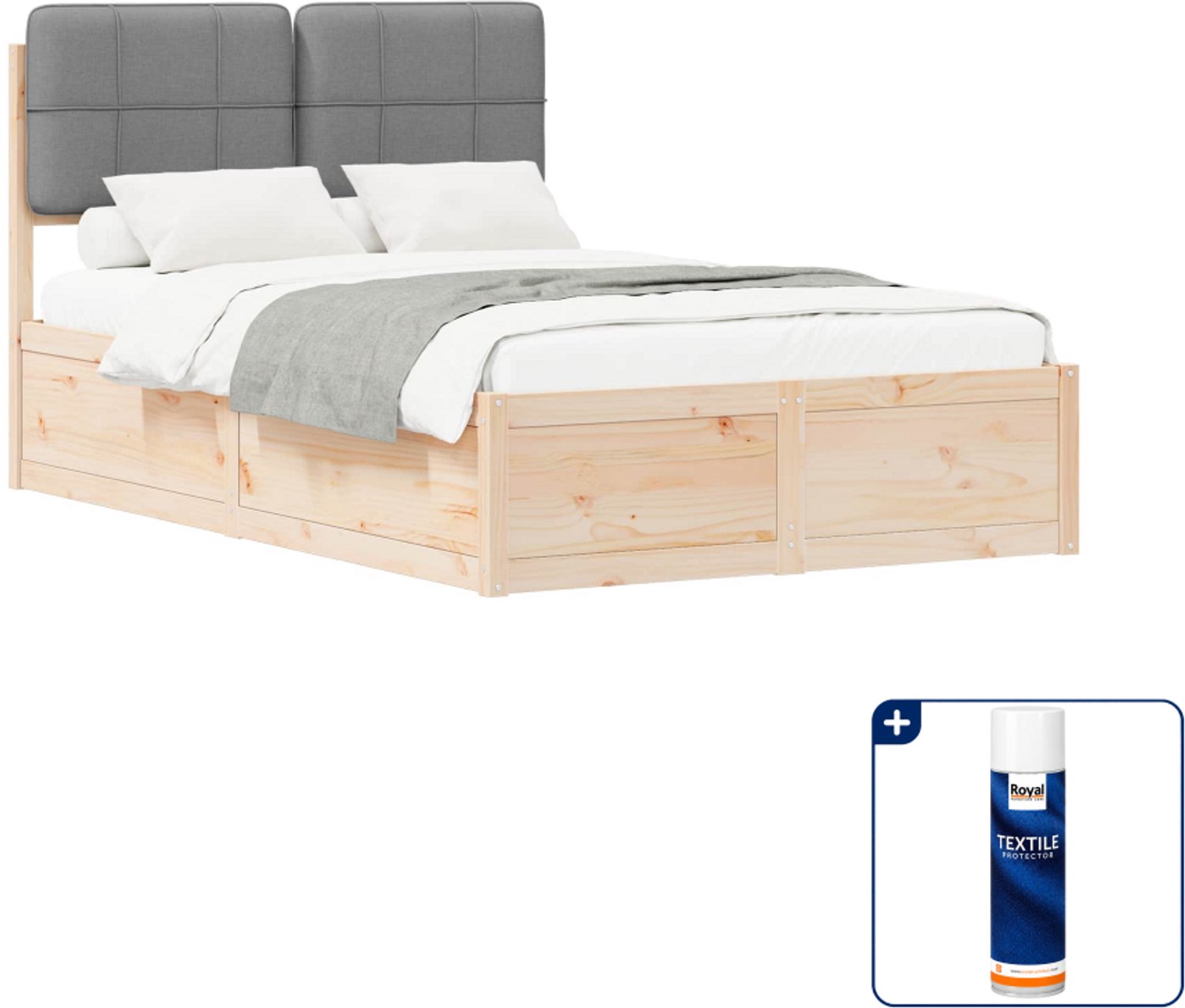 vidaXL bedframe - 120 x 200 cm - massief grenenhout - lichtgrijs - Inclusief textielbeschermer 500 ml Bruin