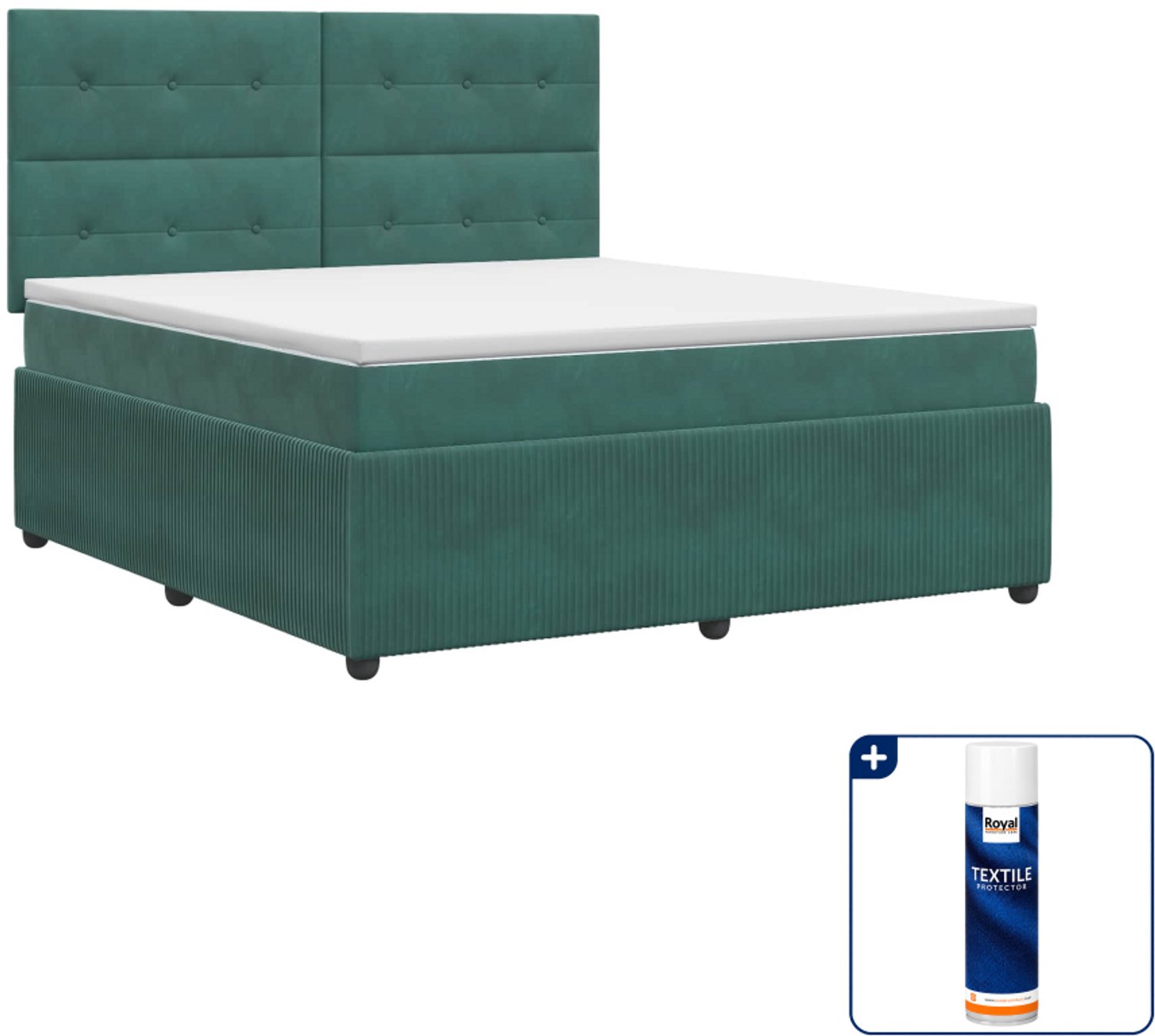 vidaXL boxspringbed Kingsize - 180 x 200 cm - donkergroen - Inclusief textielbeschermer 500 ml