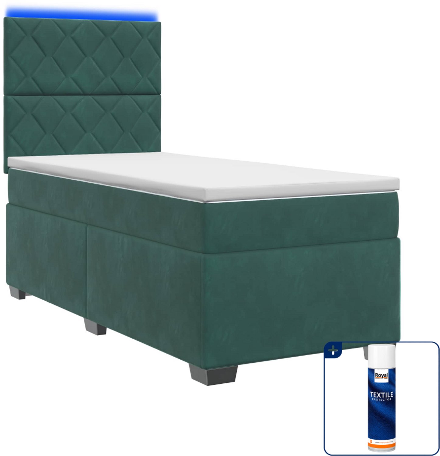vidaXL boxspringbed - 80 x 200 cm - fluweel - donkergroen - Inclusief textielbeschermer 500 ml