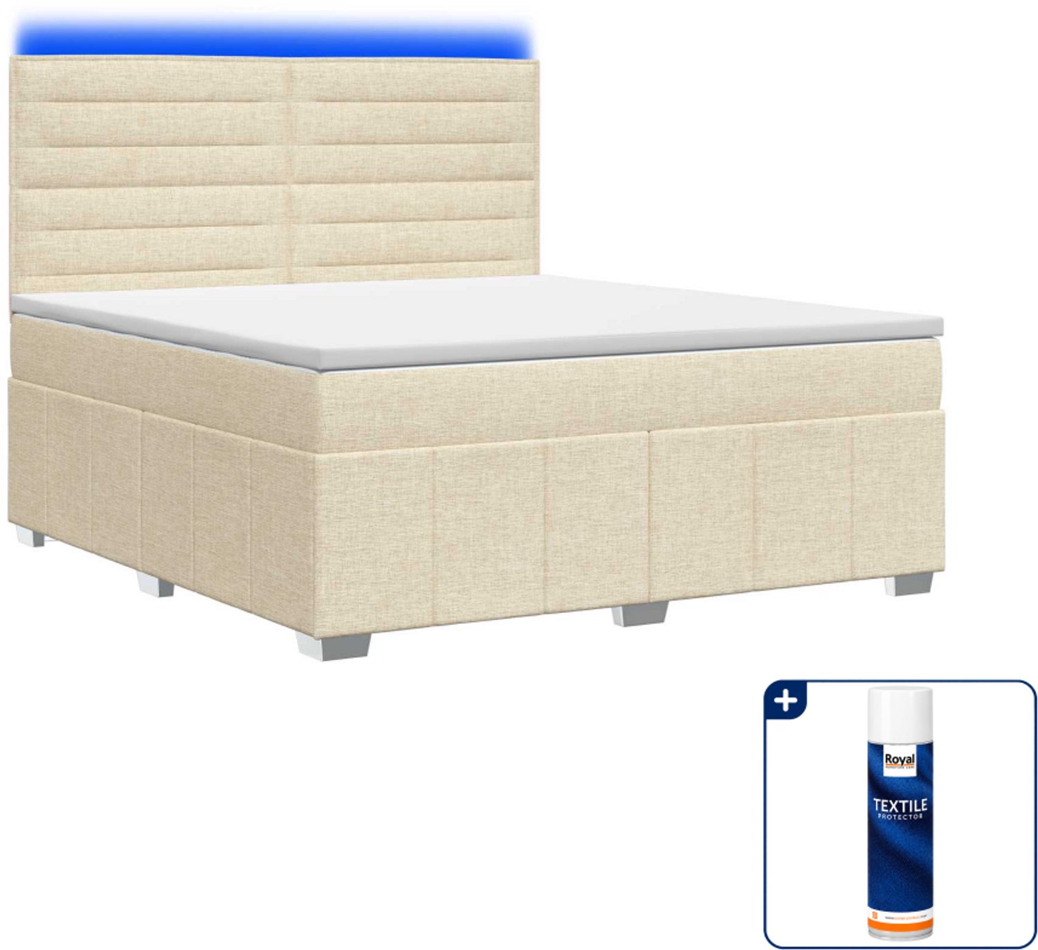 vidaXL boxspring - 140 x 190 cm - crèmekleurig - Inclusief textielbeschermer 500 ml