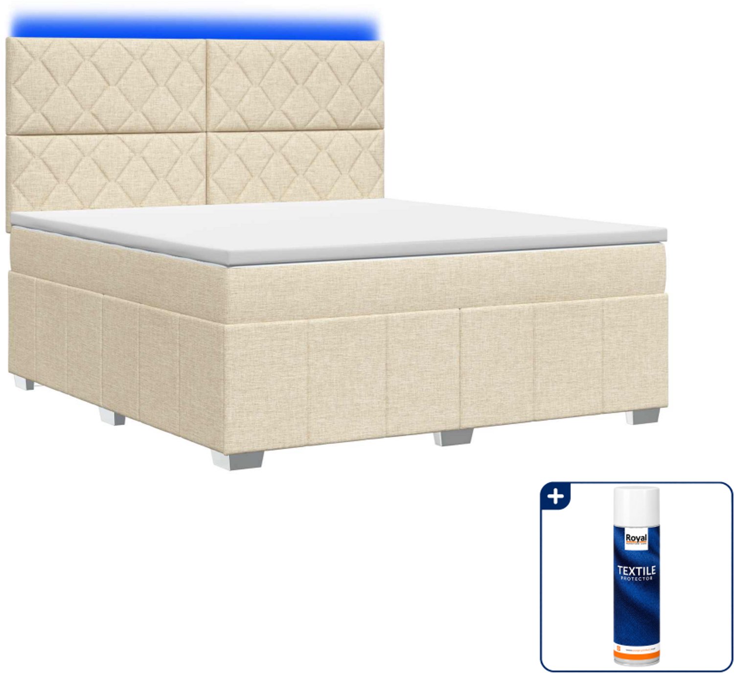 vidaXL LED boxspring met matras - 140 x 190 cm - crèmekleurig - Inclusief textielbeschermer 500 ml