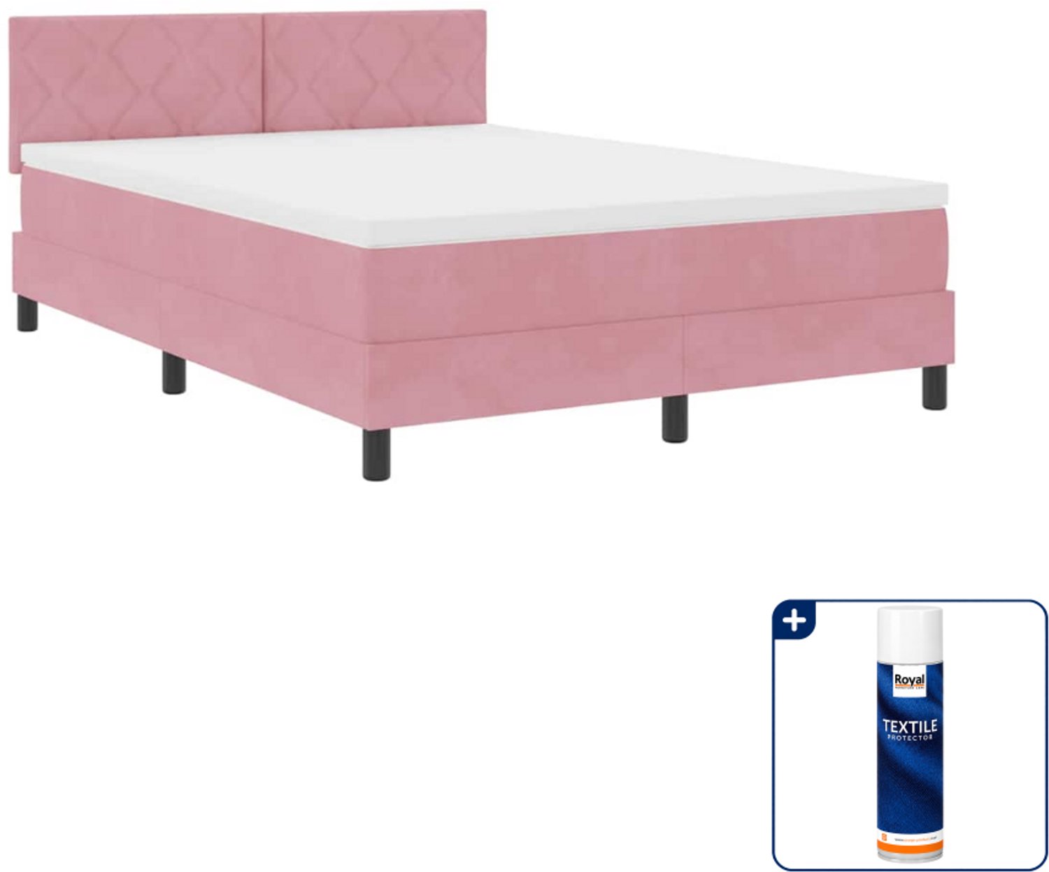 vidaXL LED boxspring - 140 x 190 cm - fluweel - roze - Inclusief textielbeschermer 500 ml