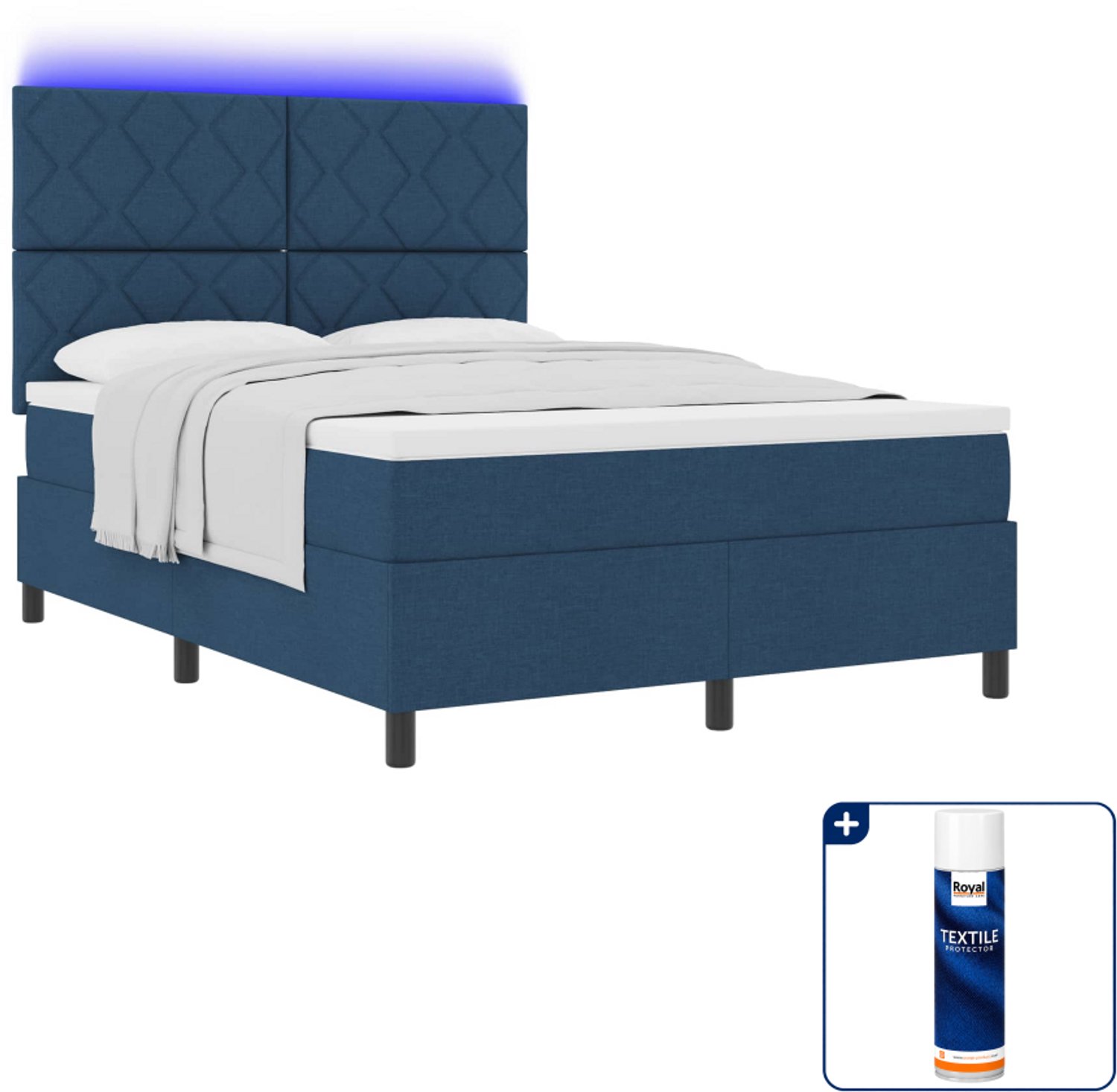 vidaXL Queensize boxspring met LED - 160 x 200 cm - blauw - Inclusief textielbeschermer 500 ml