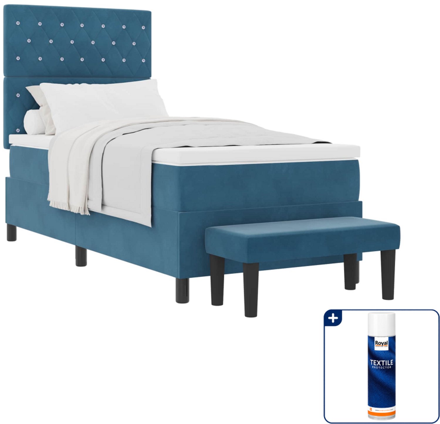 vidaXL boxspring bed - 100 x 200 cm - fluweel - donkerblauw - Inclusief textielbeschermer 500 ml