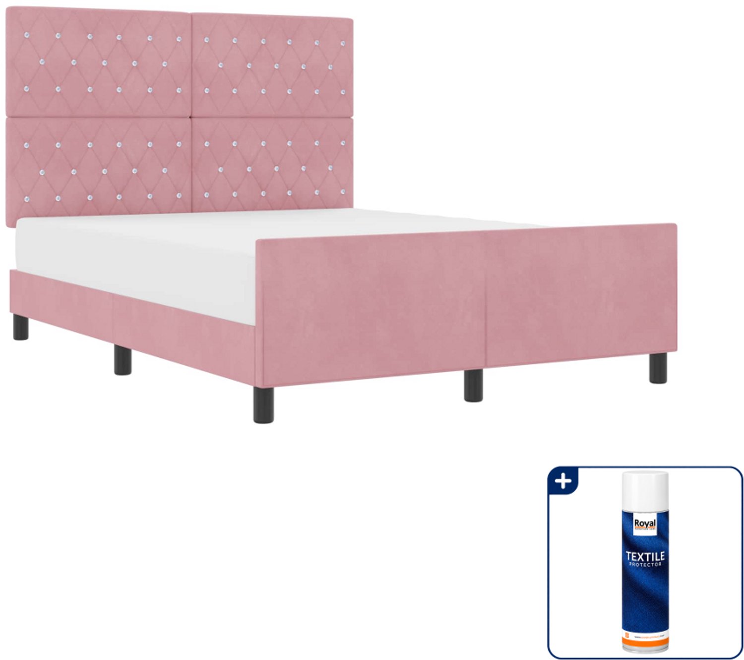 vidaXL boxspringbed - Small double 140 x 200 cm - fluweel - roze - Inclusief textielbeschermer 500 ml Lichtgrijs