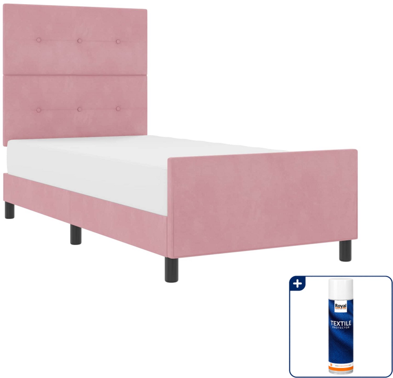 vidaXL Boxspringbed - 90 x 200 cm - fluweel - roze - Inclusief textielbeschermer 500 ml Zwart