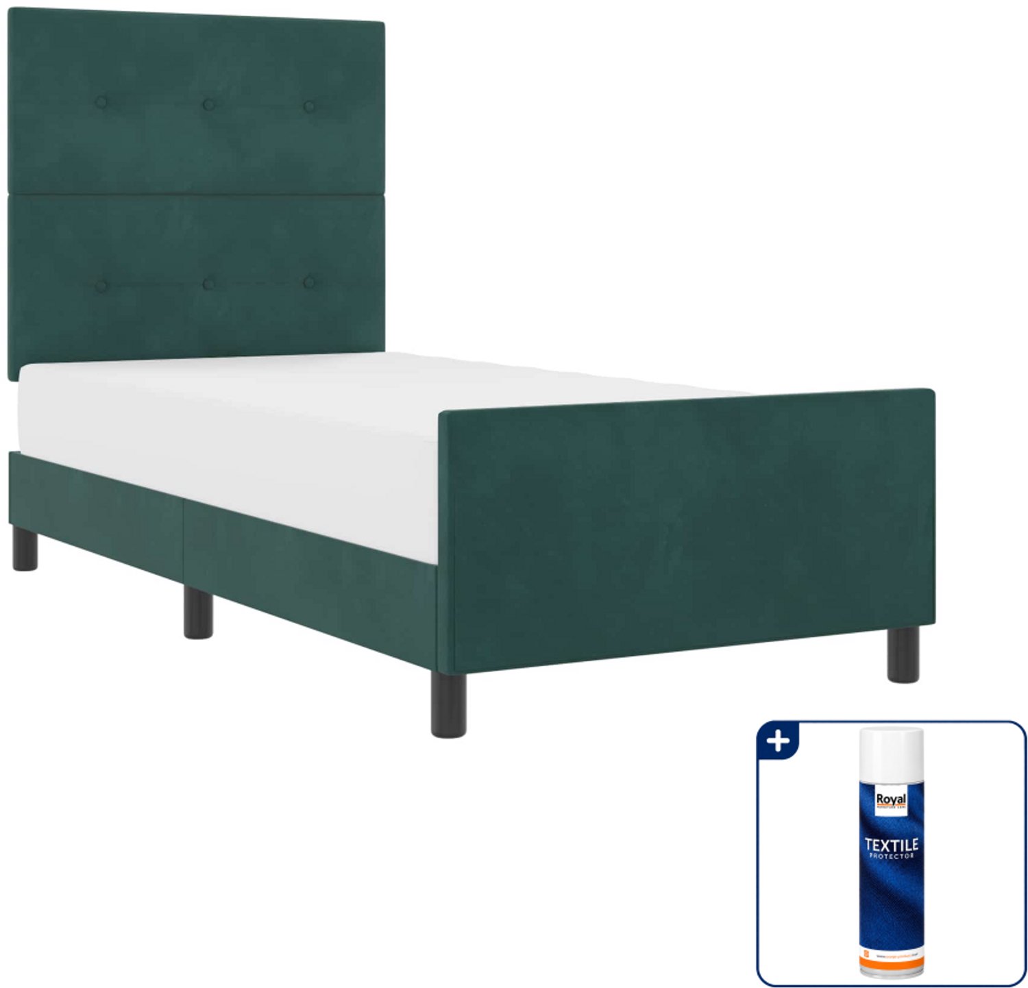 vidaXL boxspringbed - 90 x 200 cm - fluweel - donkergroen - Inclusief textielbeschermer 500 ml Wit