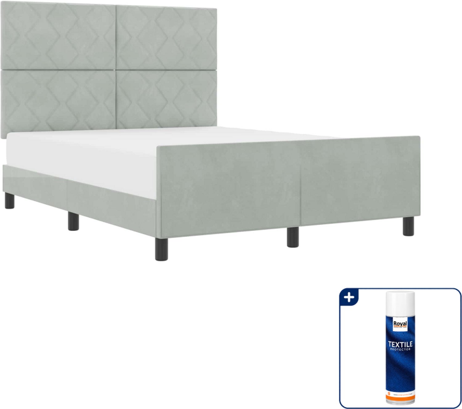 vidaXL boxspringbed - Small double - 140 x 200 cm - lichtgrijs - Inclusief textielbeschermer 500 ml Crème
