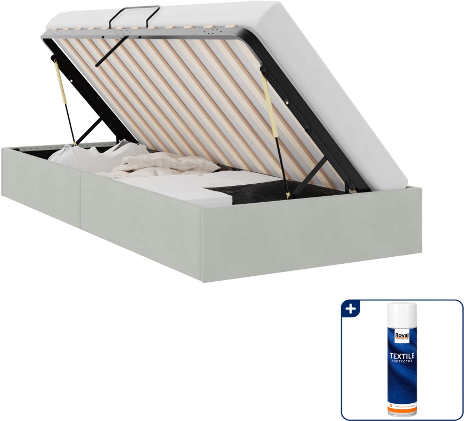 vidaXL opbergbed - 100 x 203 cm - fluweel - lichtgrijs - Inclusief textielbeschermer 500 ml