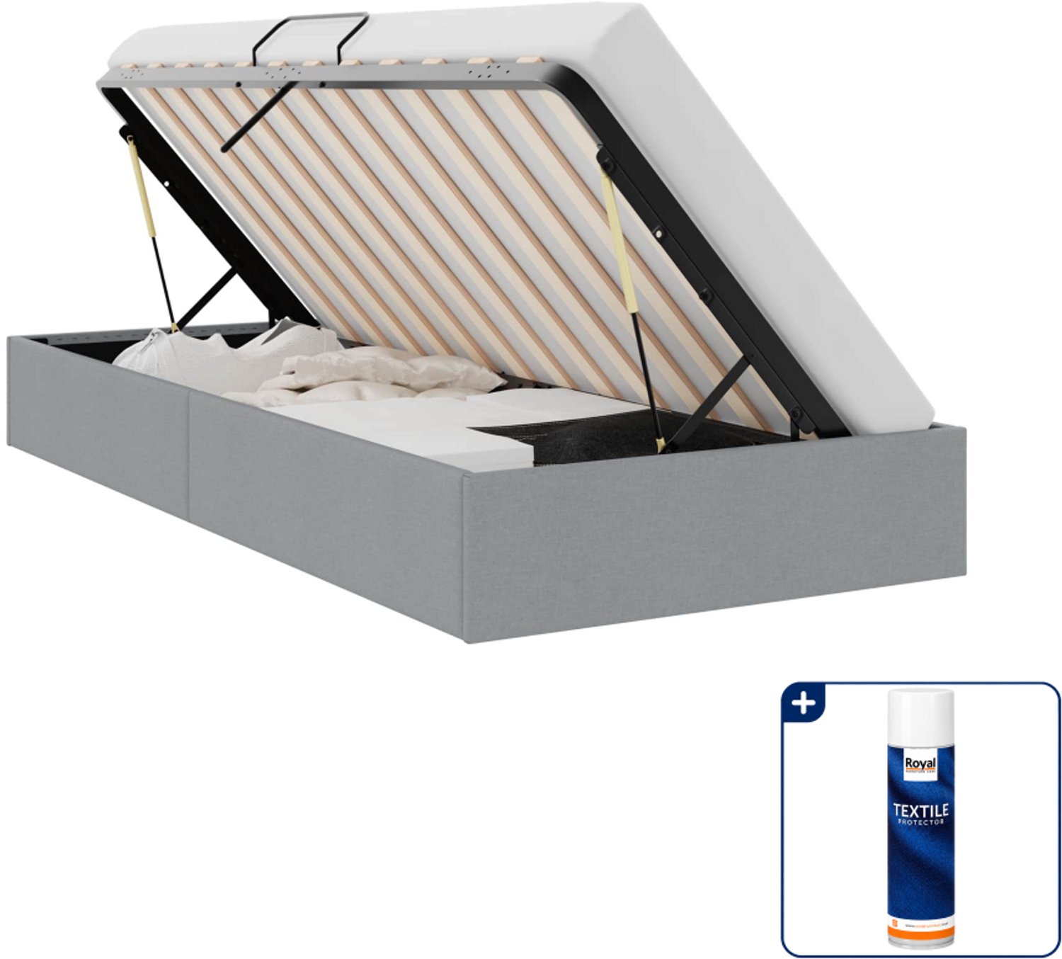 vidaXL opbergbed - 100 x 203 cm - stof - lichtgrijs - Inclusief textielbeschermer 500 ml Wit
