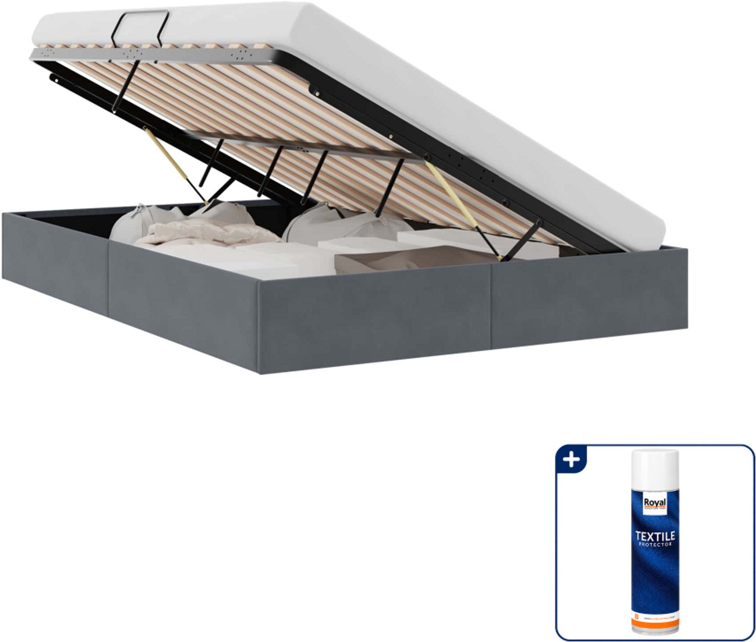 vidaXL opbergbed - 153 x 203 cm - fluweel - donkergrijs - Inclusief textielbeschermer 500 ml