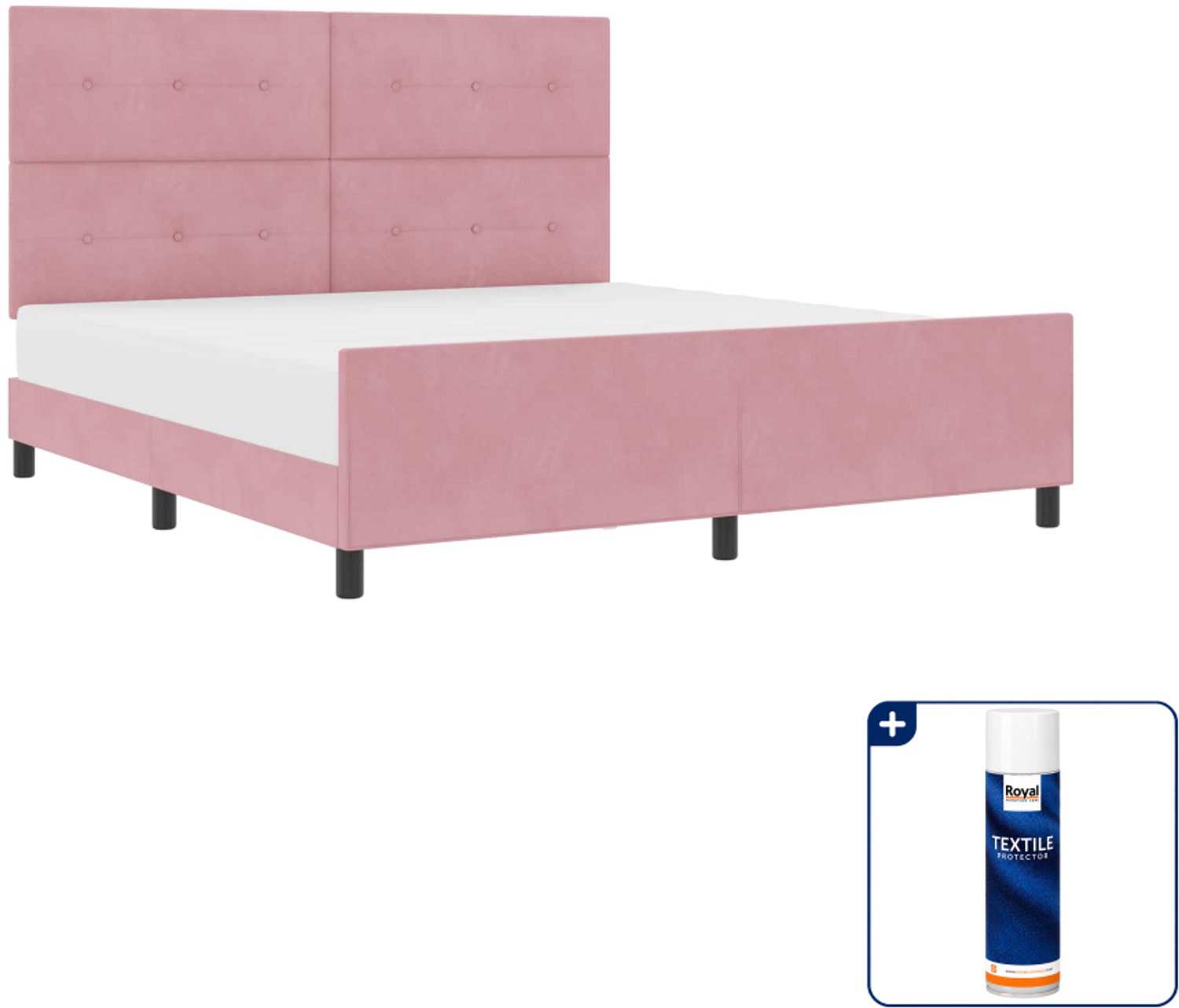vidaXL Kingsize bedframe - 180 x 200 cm - fluweel - roze - Inclusief textielbeschermer 500 ml Grijs