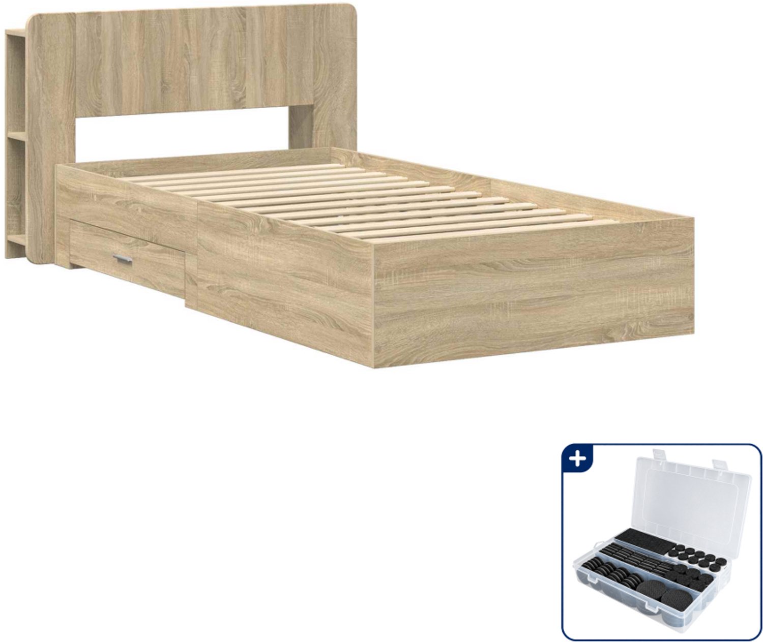 vidaXL bedframe met opbergruimte - 100 x 200 cm - bewerkt hout - sonoma - Inclusief antikrasvilt 177-delig Bruin