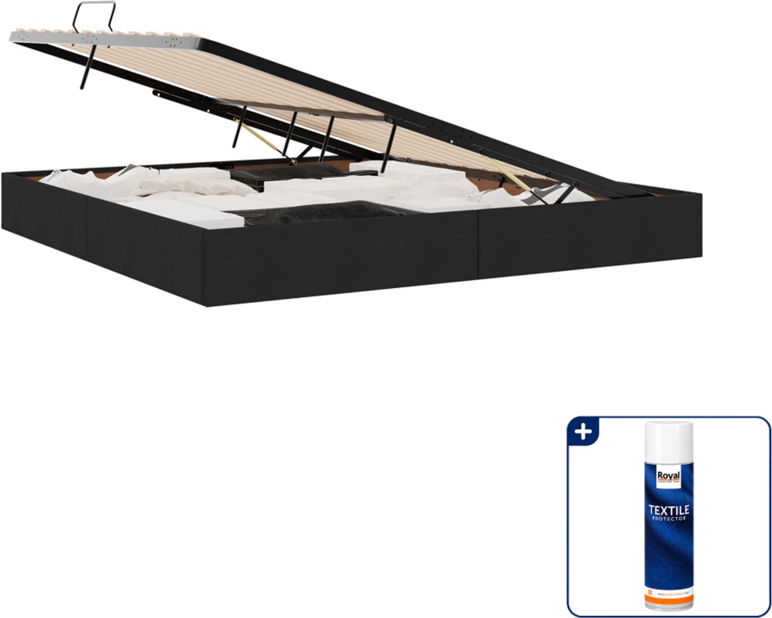vidaXL ottoman bedframe met opslag - 200 x 200 cm - stof - zwart - Inclusief textielbeschermer 500 ml