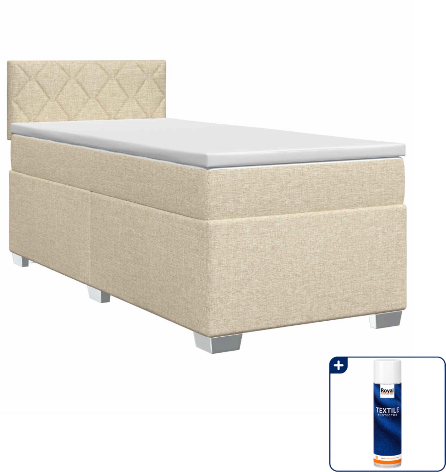 vidaXL boxspringbed met matras - 100 x 200 cm - crèmekleurig - Inclusief textielbeschermer 500 ml