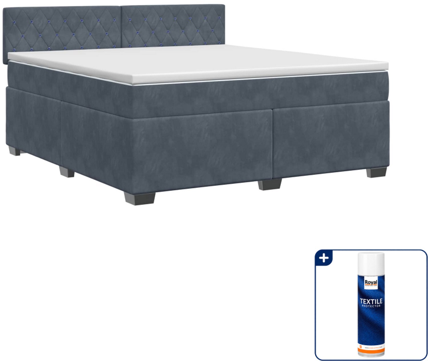 vidaXL boxspringbed - Small double - 140 x 200 cm - donkergrijs - Inclusief textielbeschermer 500 ml Donker Grijn