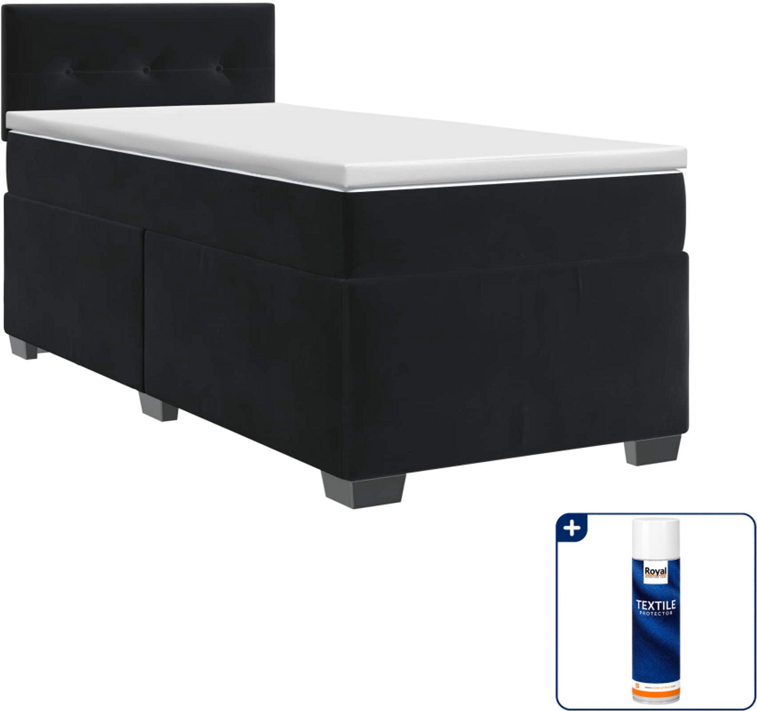 vidaXL boxspringbed met matras - 80 x 200 cm - fluweel - zwart - Inclusief textielbeschermer 500 ml