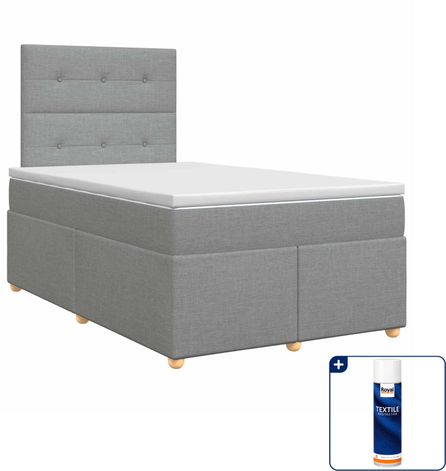 vidaXL boxspringbed 120 x 190 cm - stof - lichtgrijs - Inclusief textielbeschermer 500 ml
