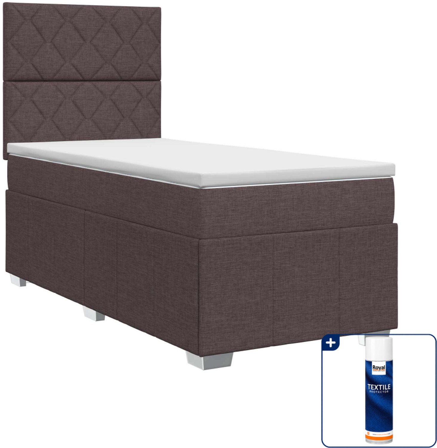 vidaXL boxspringbed met matras - 100 x 200 cm - stof - donkerbruin - Inclusief textielbeschermer 500 ml