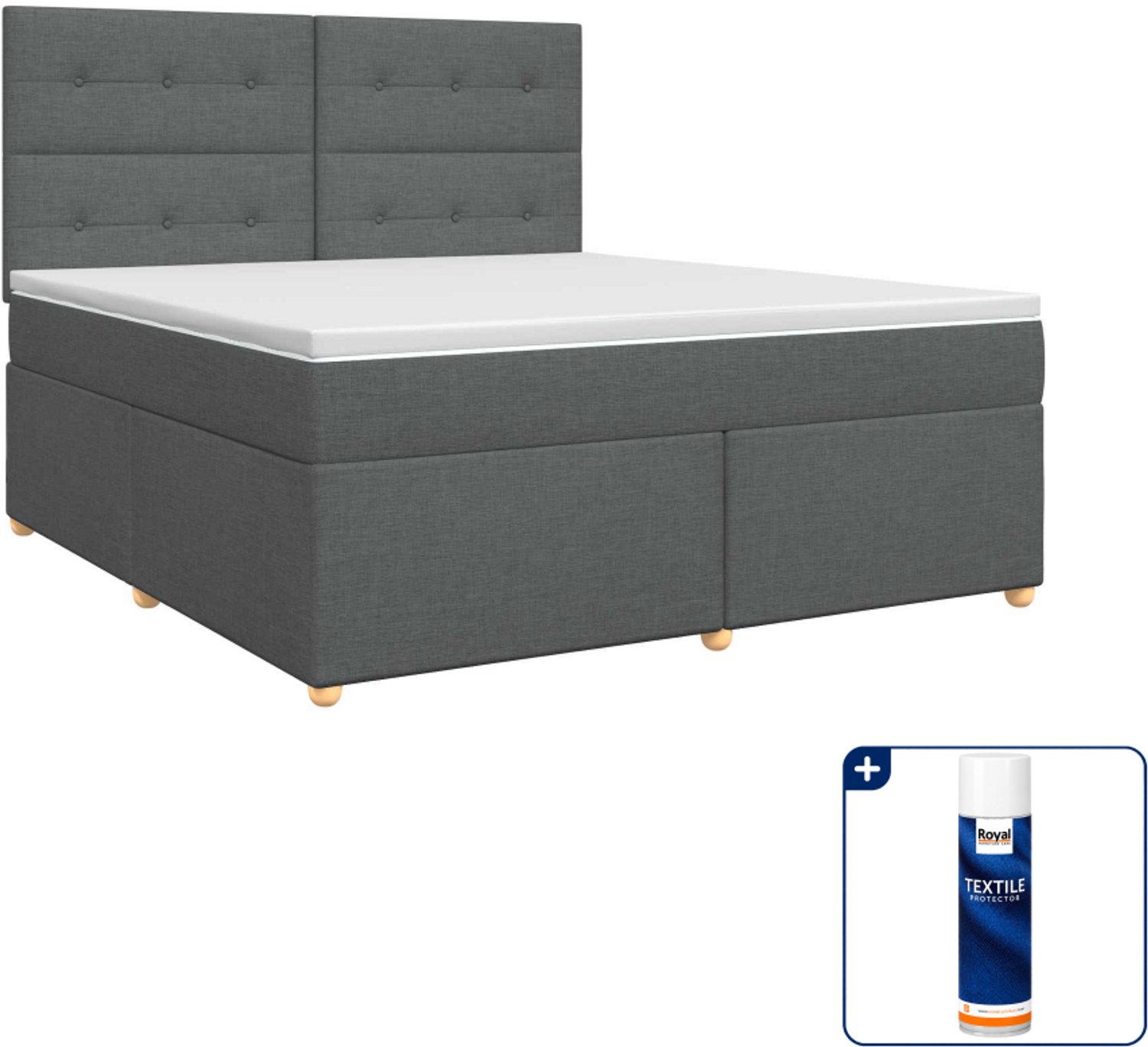 vidaXL boxspringbed met matras - 140 x 190 cm - donkergrijs - Inclusief textielbeschermer 500 ml Donker Grijn