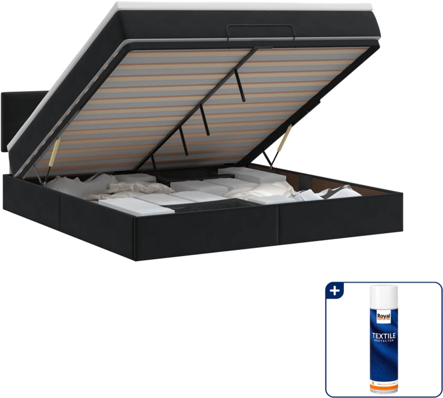 vidaXL ottoman bed met matras - small double - 140 x 200 cm - zwart - Inclusief textielbeschermer 500 ml
