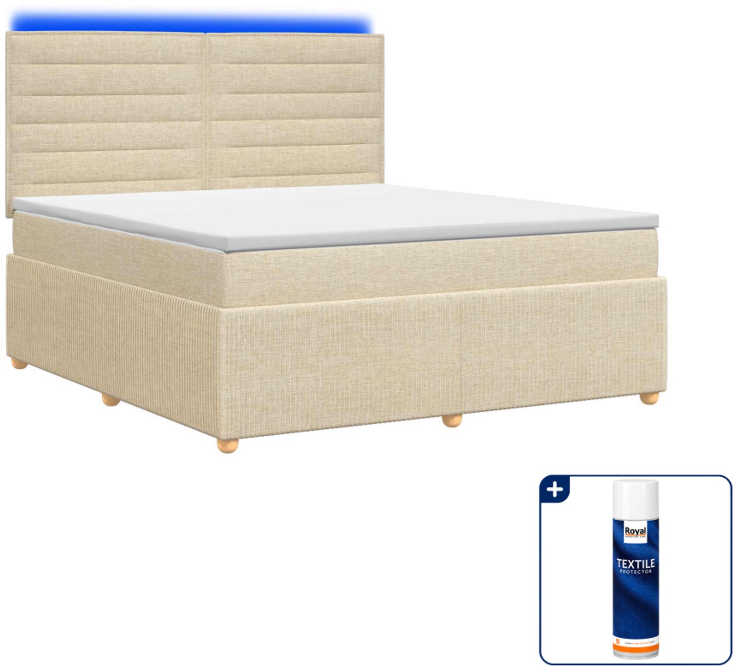 vidaXL Kingsize boxspring met matras - 180 x 200 cm - crèmekleurig - Inclusief textielbeschermer 500 ml