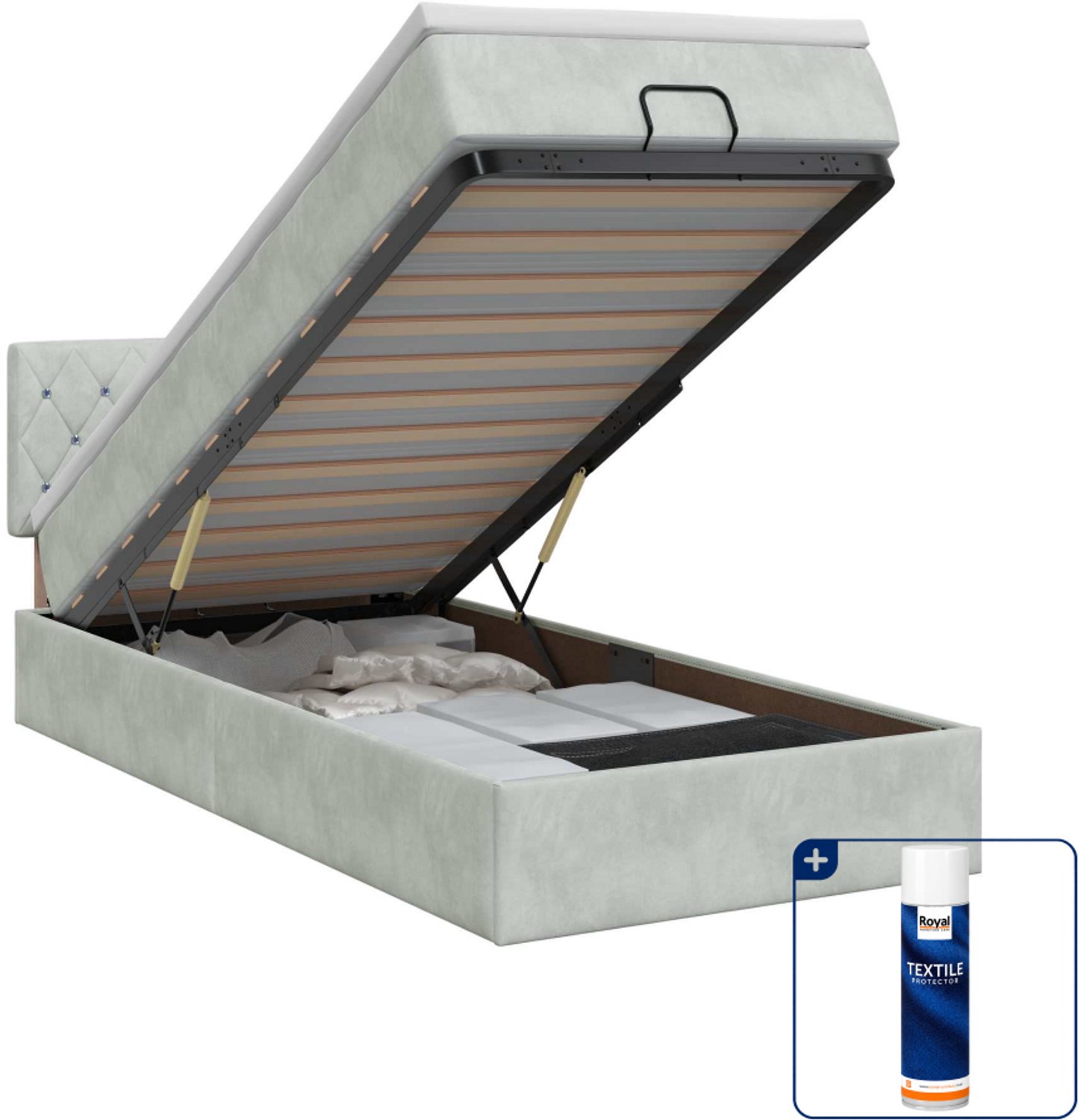 vidaXL ottoman bed met matras - 90 x 200 cm - fluweel - lichtgrijs - Inclusief textielbeschermer 500 ml