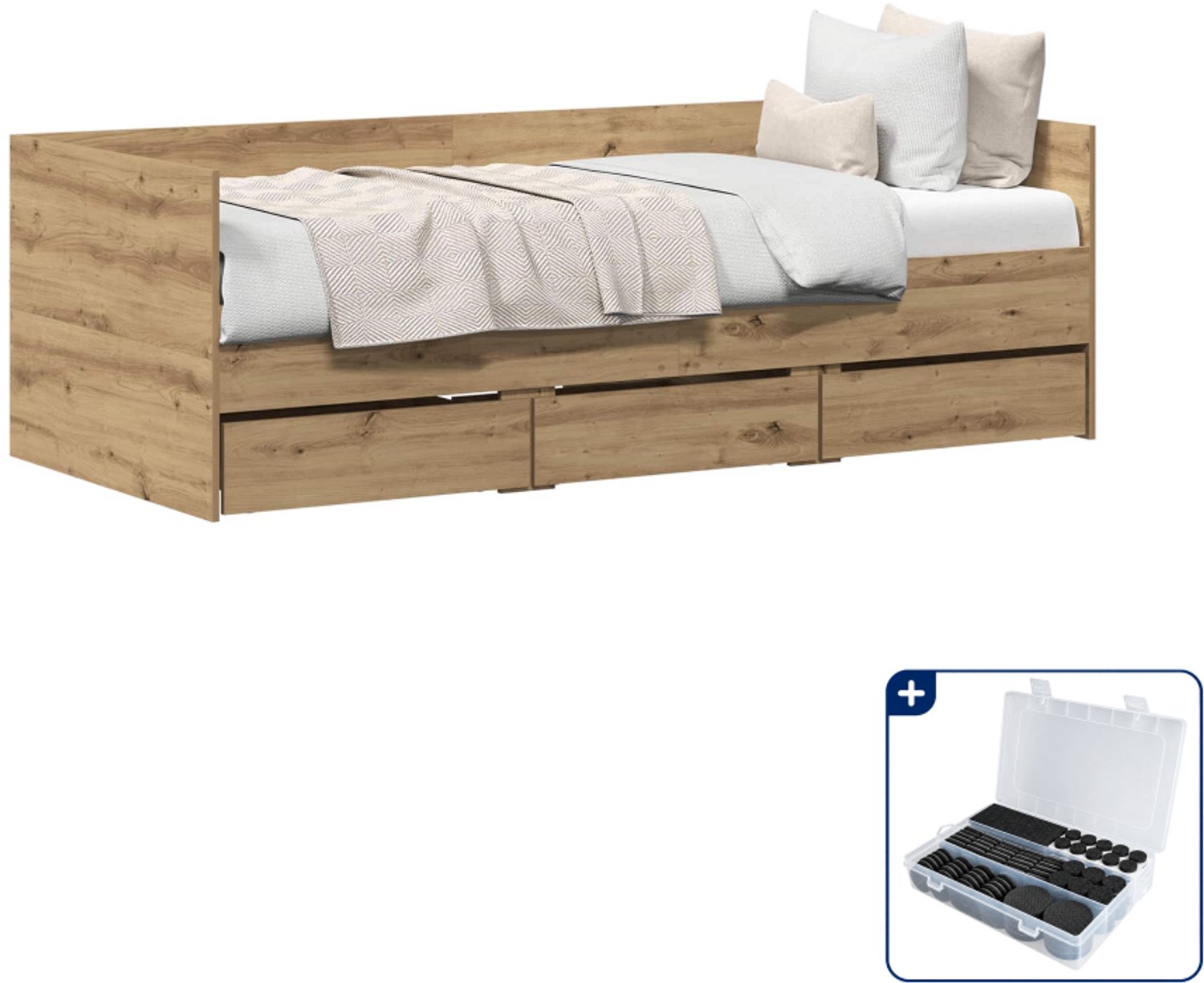 vidaXL dagbed met lade - 90 x 200 cm - bewerkt hout - artisan eiken - Inclusief antikrasvilt 177-delig Grijs