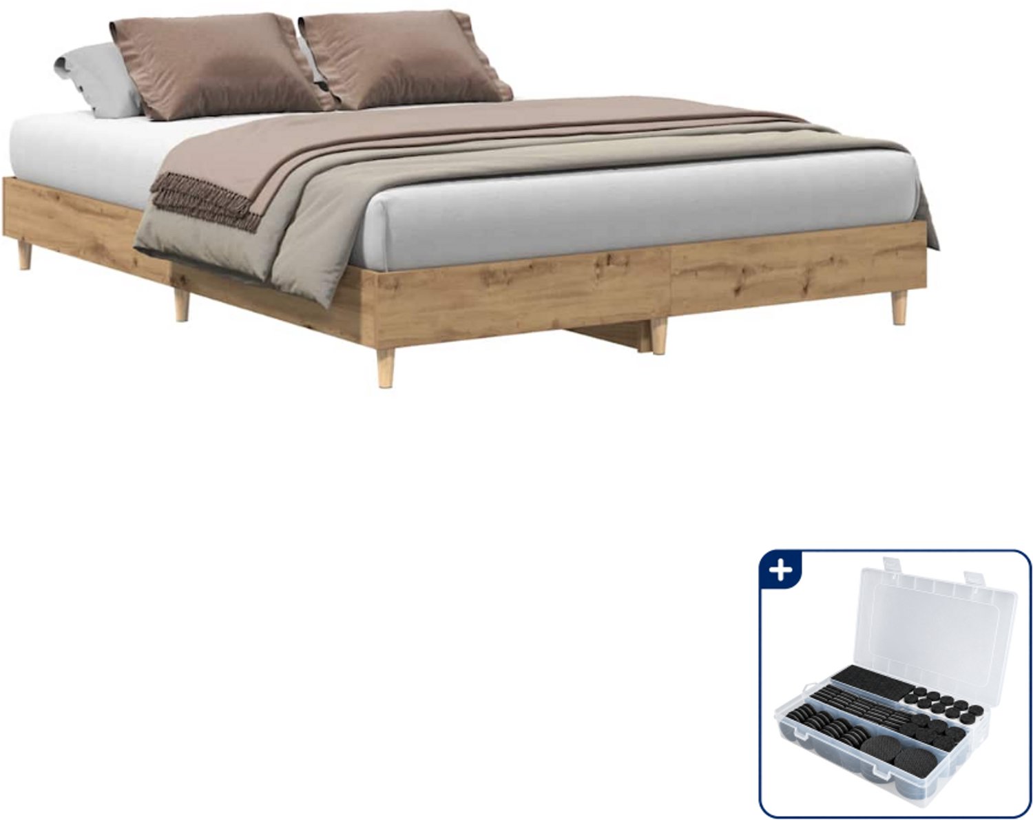 vidaXL Small double bedframe 140 x 200 cm - artisan eiken - Inclusief antikrasvilt 177-delig Grijs