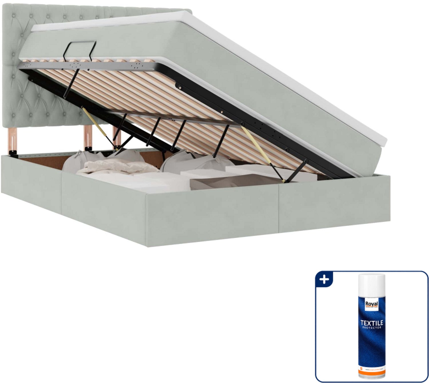 vidaXL opbergbed met matras - Small double - 140 x 200 cm - lichtgrijs - Inclusief textielbeschermer 500 ml Wit